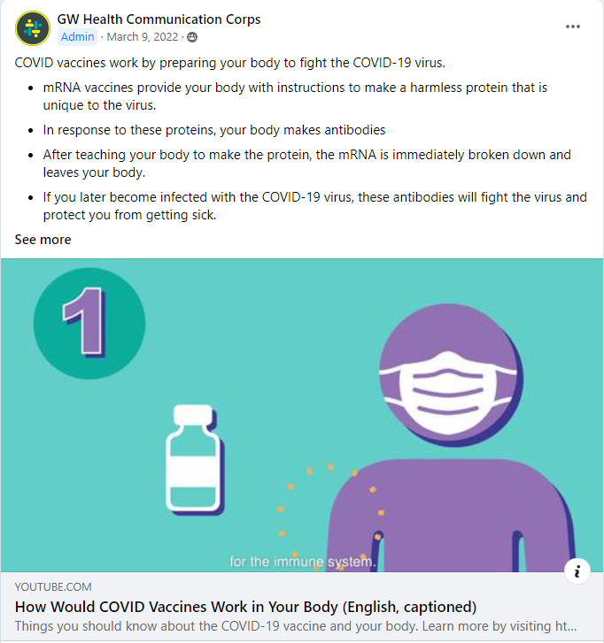 Example of COVID-19 informational social media post