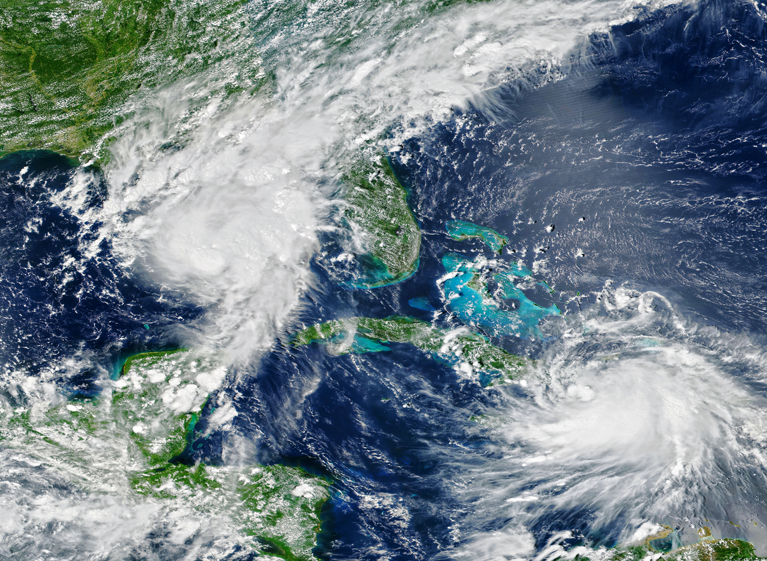 Two hurricanes: one over Florida and one headed for Florida